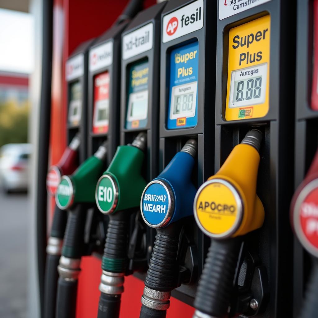 Verschiedene Kraftstoffarten an einer AP Tankstelle