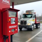 Notrufsäule und Abschleppdienst an einer Aral Tankstelle