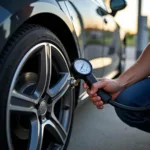 Audi A1 Reifen aufpumpen an der Tankstelle