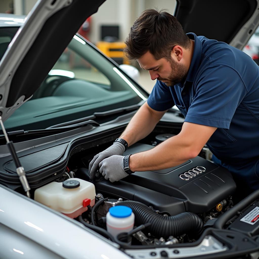 Reparatur im Motorraum eines Audi A4 Cabriolet 2009