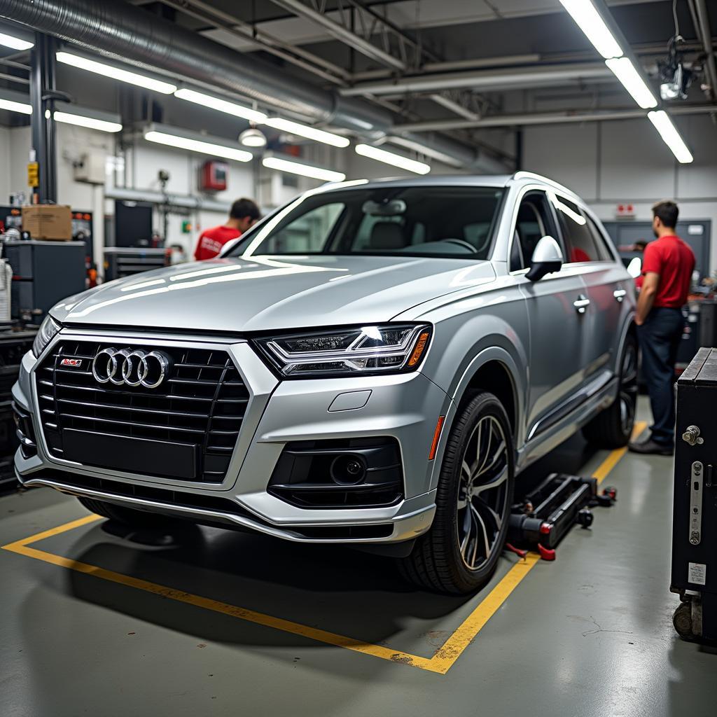 Audi Q7 V8 sendo reparado em uma oficina