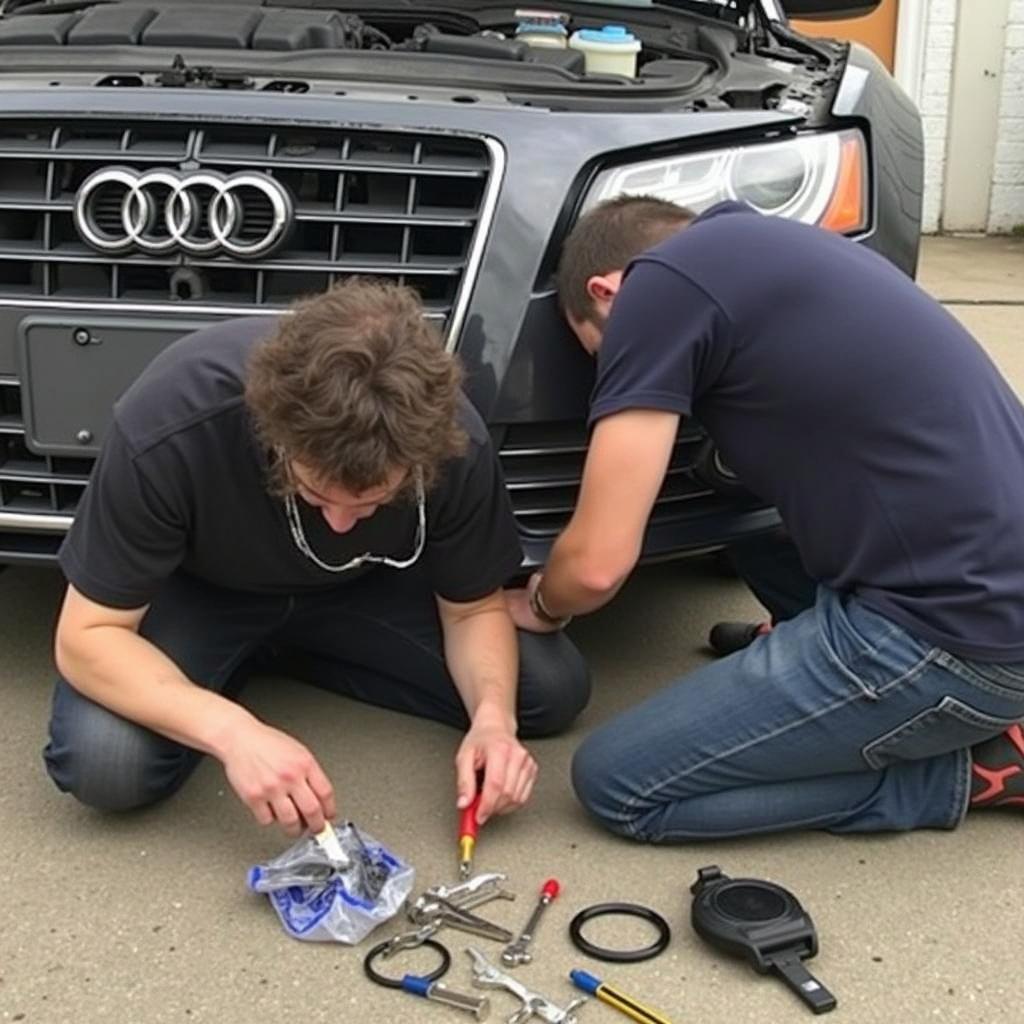 Audi S5 2012 Selbsthilfe Reparatur: Jemand repariert einen Audi S5.