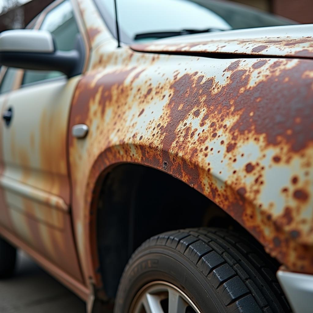 Rost an einem Auto durch aufgeschobene Reparatur