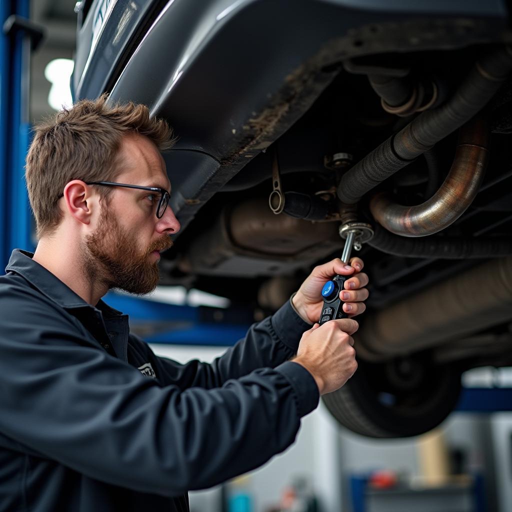 Auspuffuntersuchung in der Werkstatt