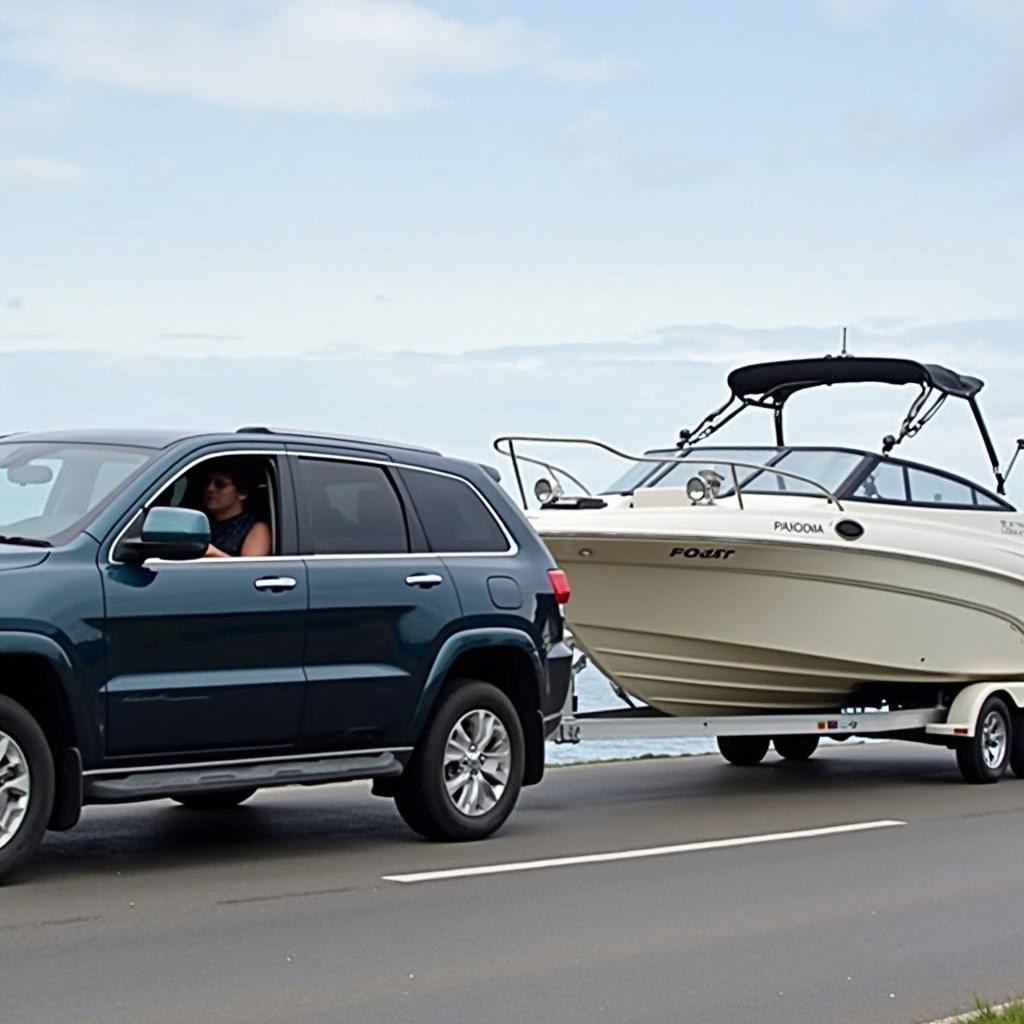 Auto mit Anhänger transportiert Boot