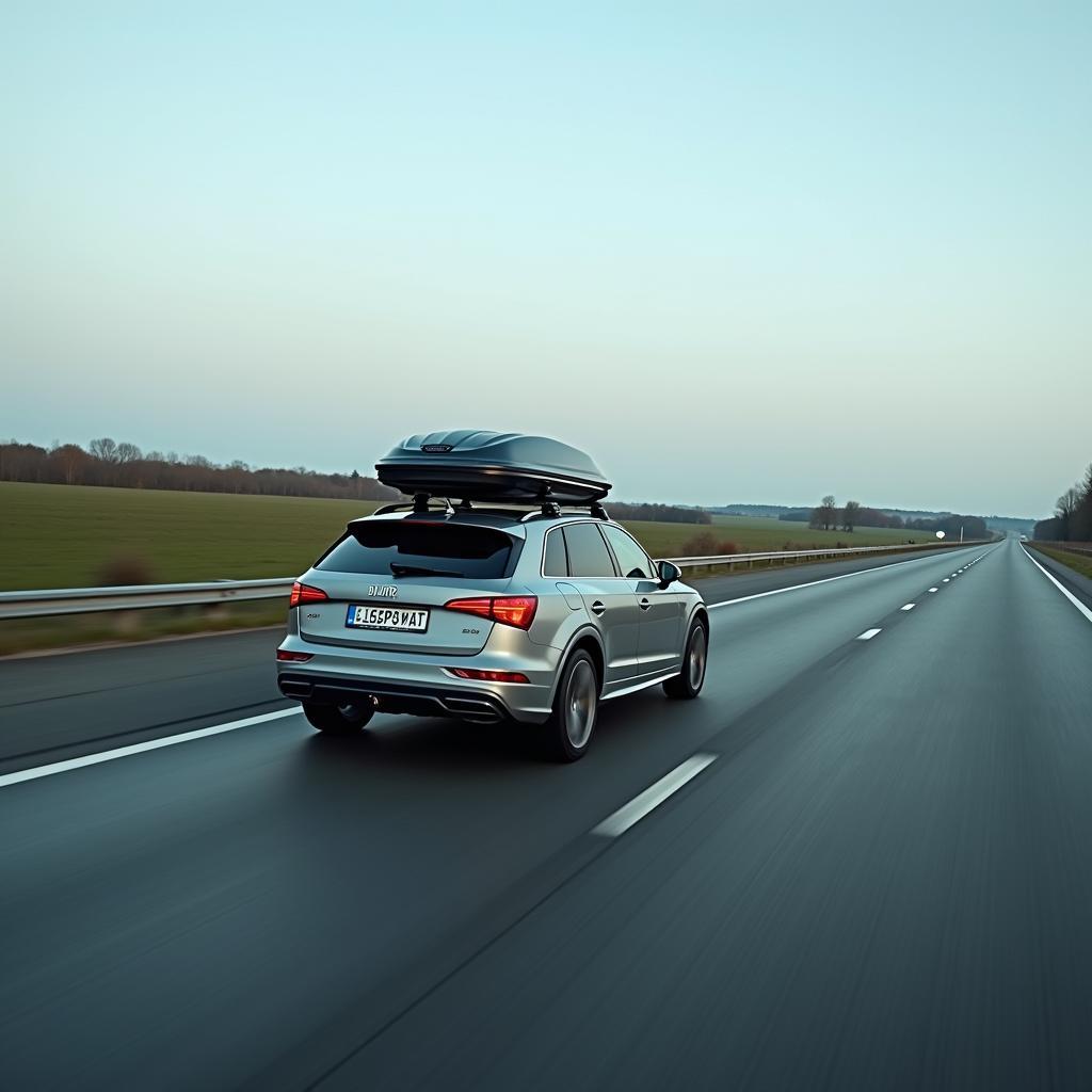 Auto mit Dachbox auf der Autobahn