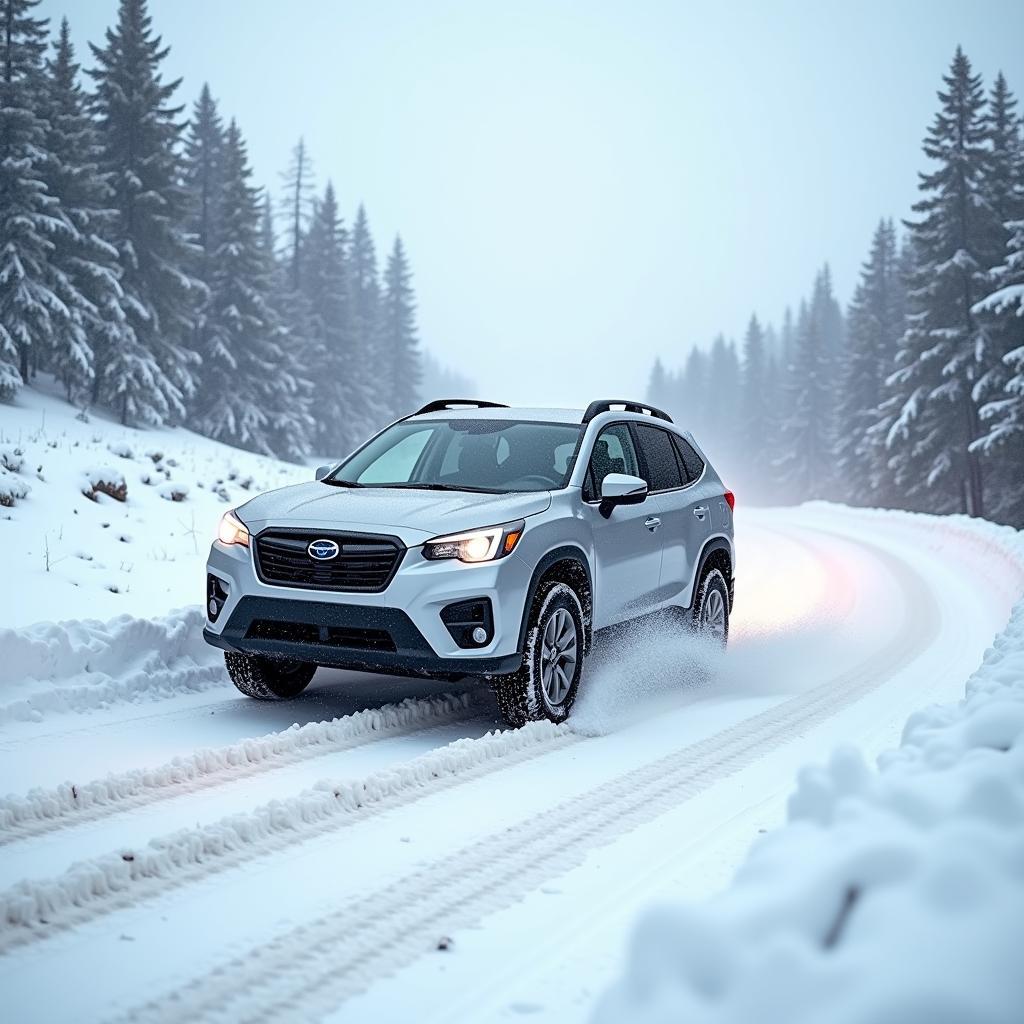 Voiture équipée de pneus hiver sur la neige