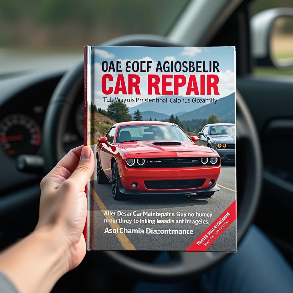 Hand hält ein Buch über Autoreparatur - Tipps und Tricks für die Selbsthilfe