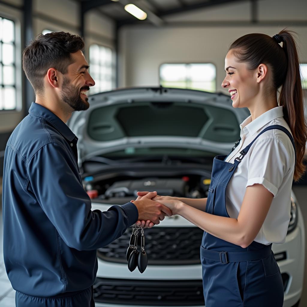 Erfolgreiche Autoreparatur: Ein zufriedener Kunde.