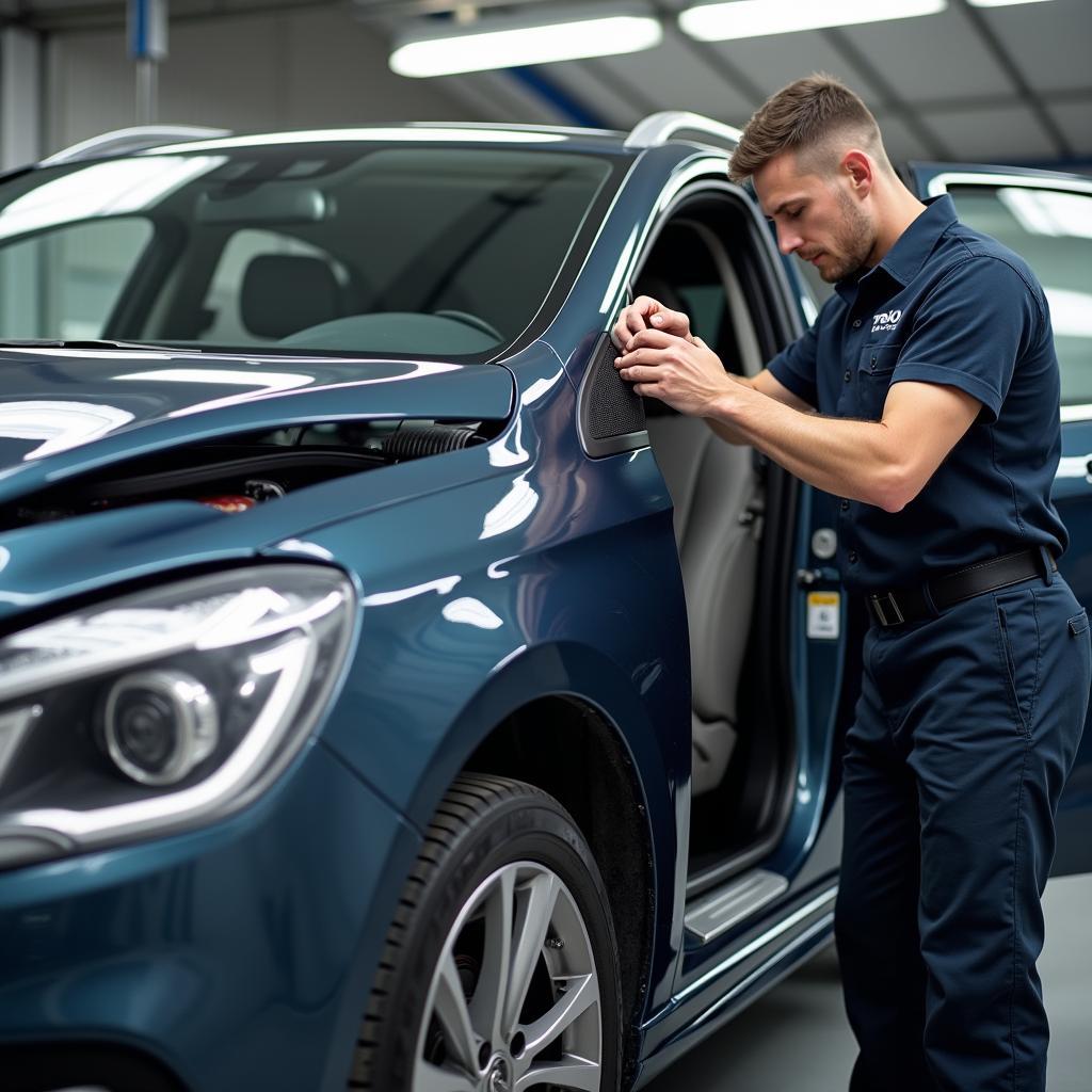 Auto mit Schiebetüren in der Werkstatt