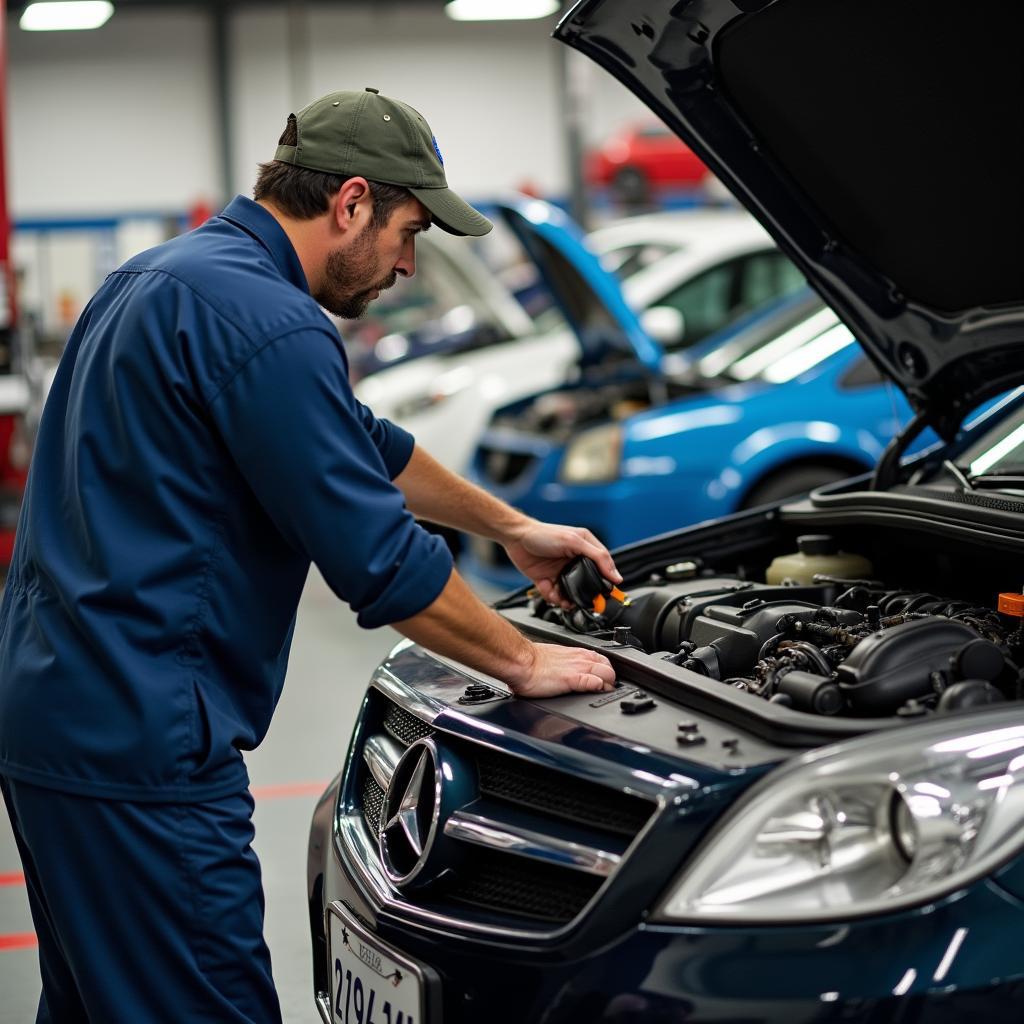 Regelmäßige Autowartung in einer Werkstatt in San Bernardino.