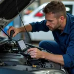 Erfahrener Mechaniker bei der Arbeit im Autohaus Heckel Angelbachtal