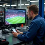 Automechaniker mit Diagnosegerät und Champions League