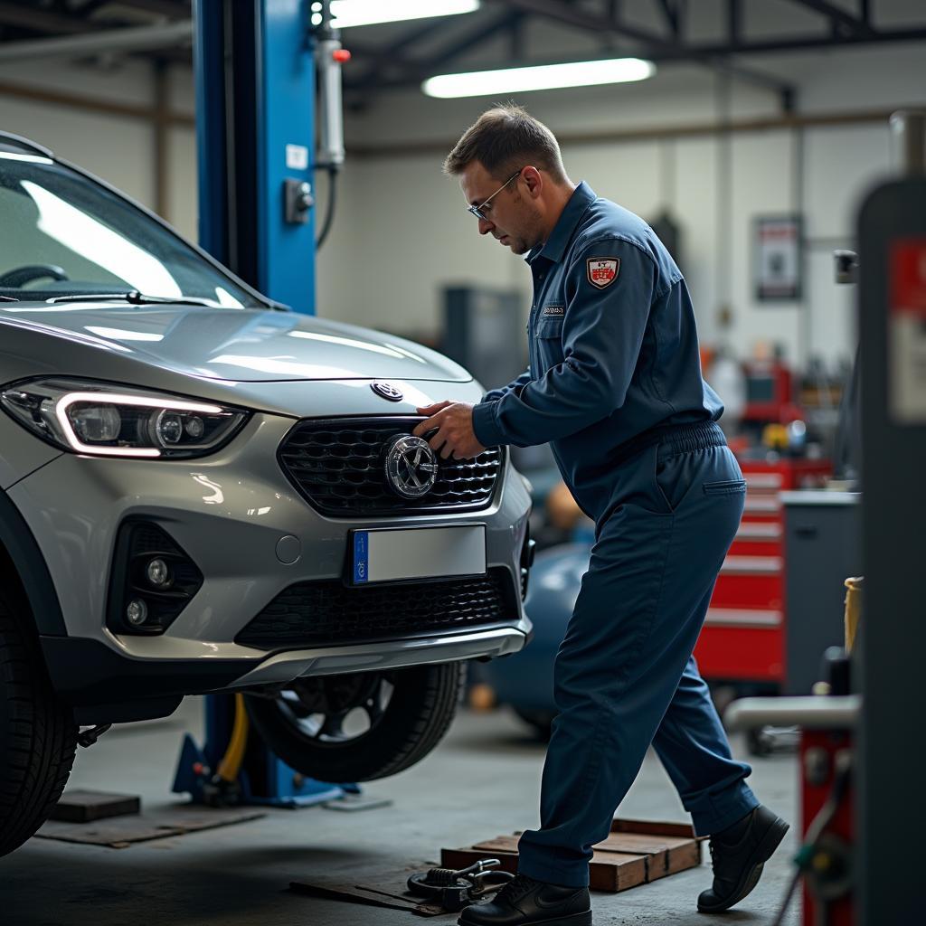 Automechaniker bei der Reparatur in der Werkstatt