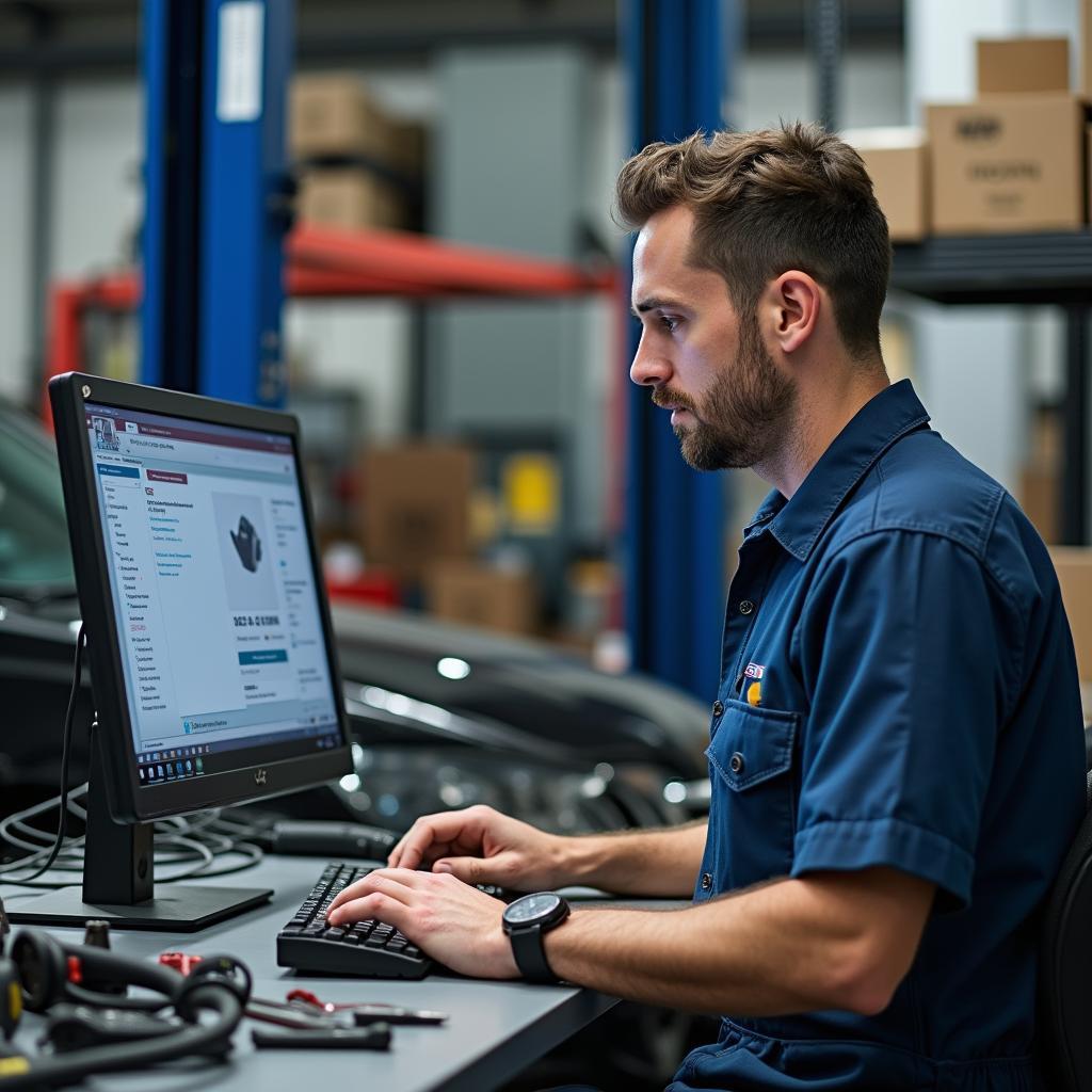 Mechaniker arbeitet effizient in einer Werkstatt dank schneller Ersatzteilbeschaffung