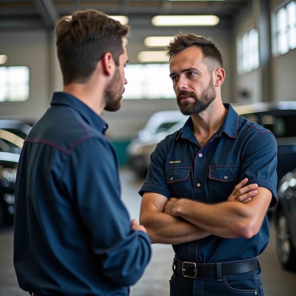 Kundengespräch in einer Autowerkstatt in Taucha