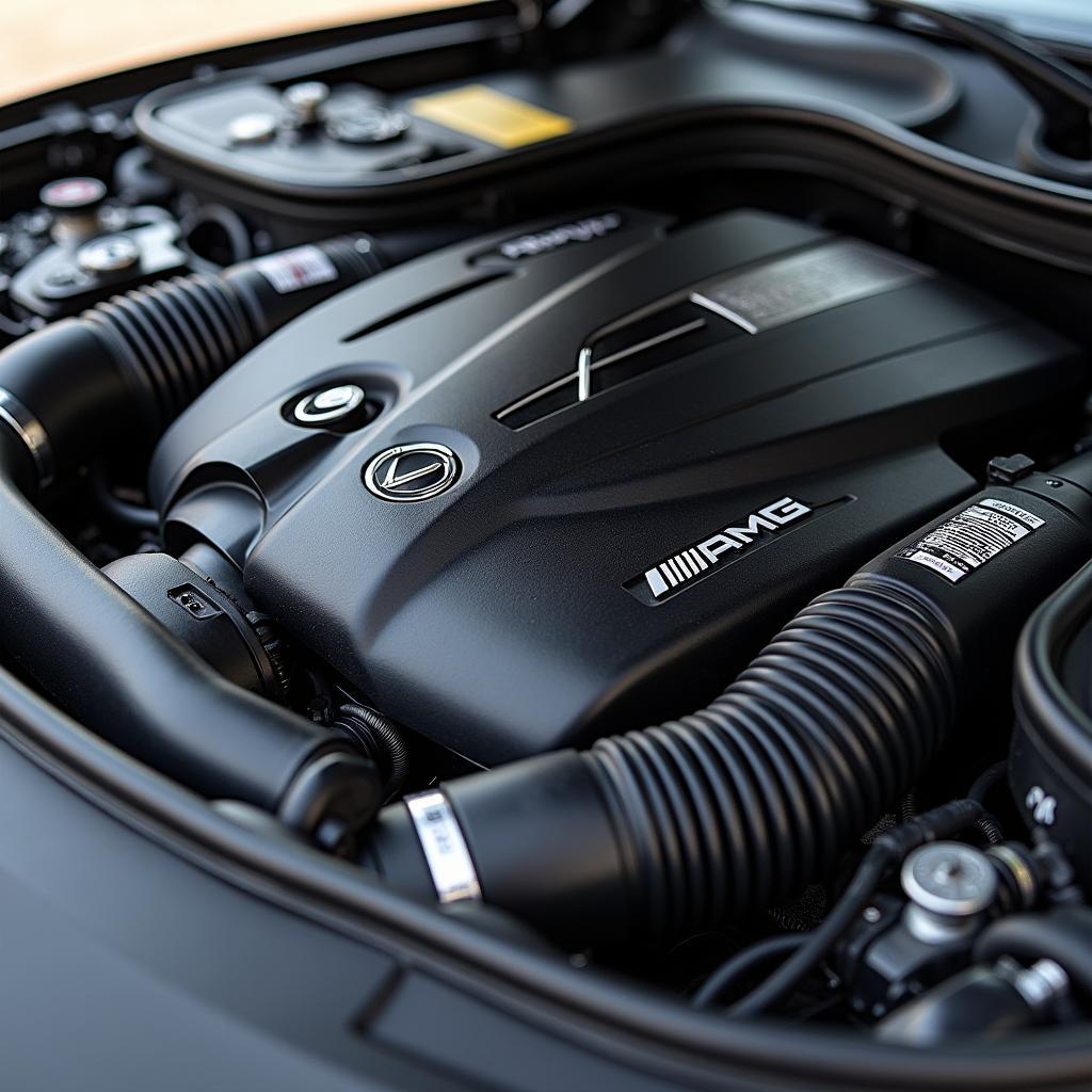 Detailansicht des leistungsstarken V8-Motors eines Benz C63 AMG