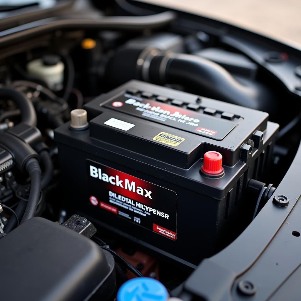 BlackMax Batterie im Motorraum eines Autos.