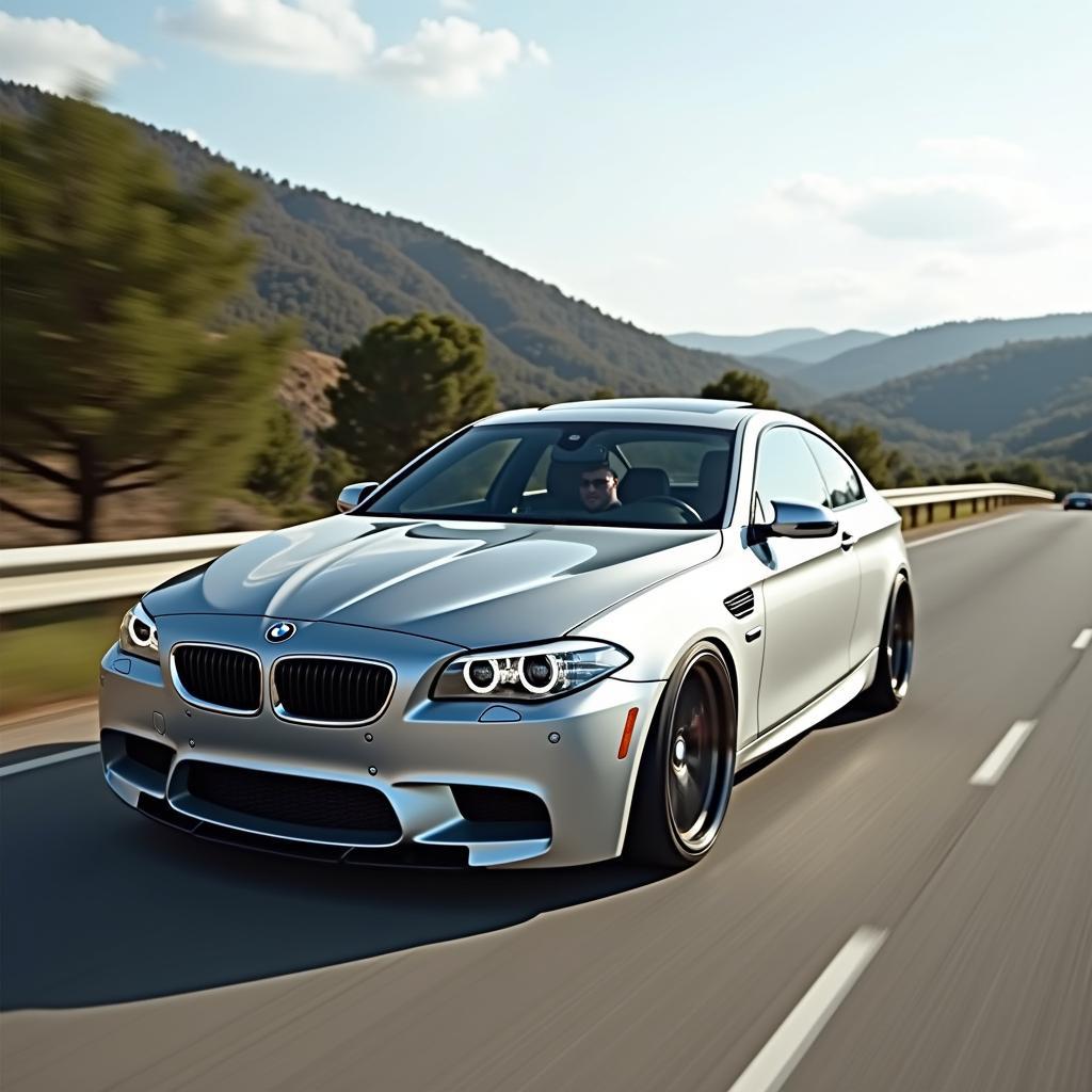 Une BMW avec des jantes de 22 pouces roule sur la route