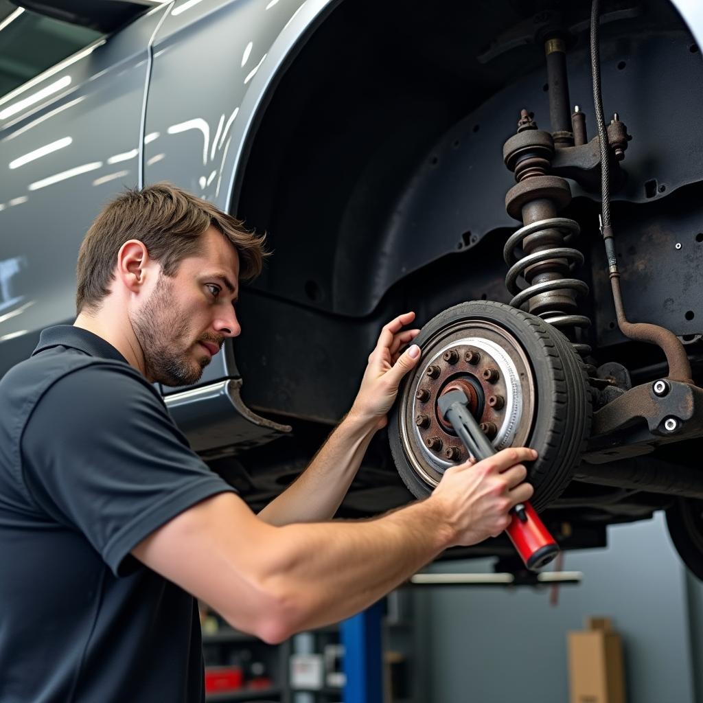 Reparatur des Fahrwerks eines C36 Mercedes in der Werkstatt