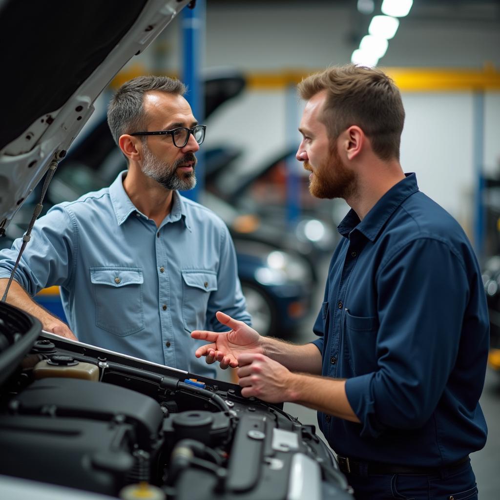 Mechanic providing expert advice on car repair