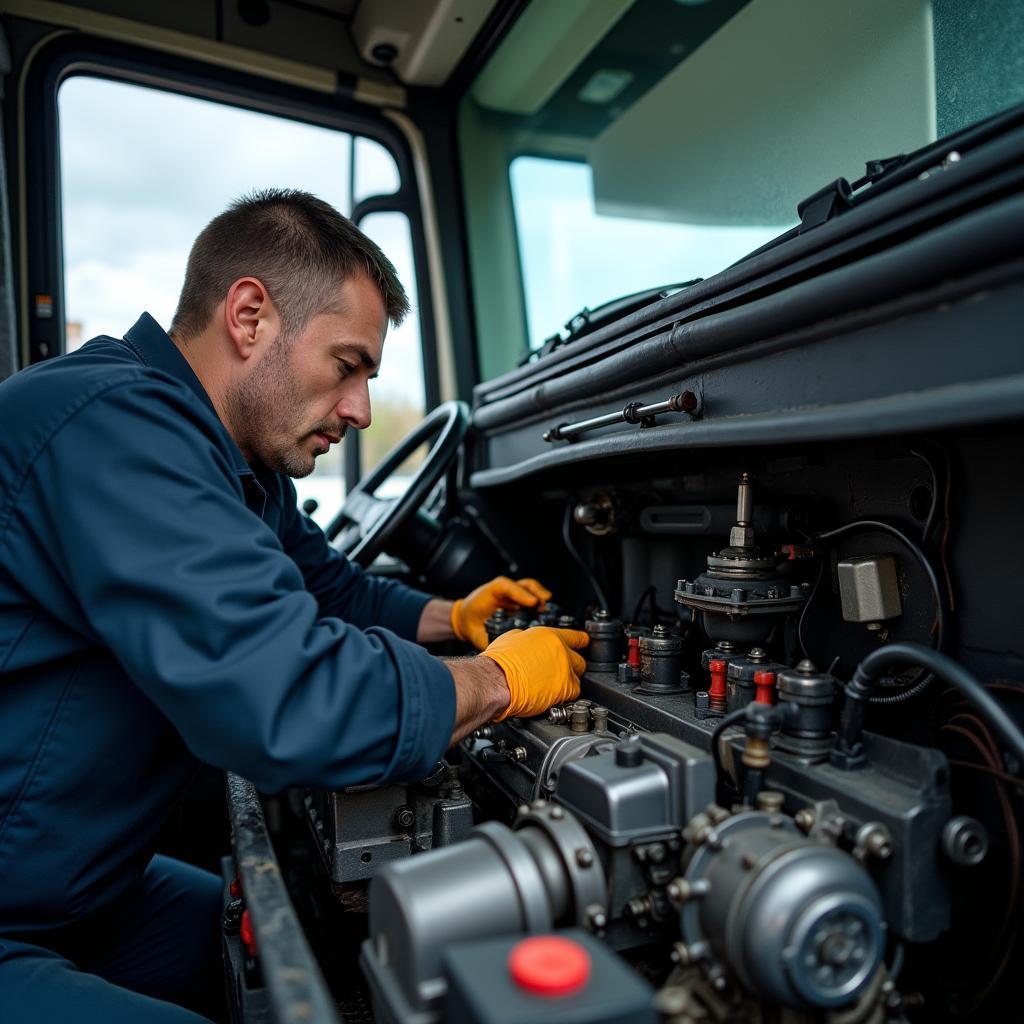 Wartung im Motorraum eines Citaro Busses