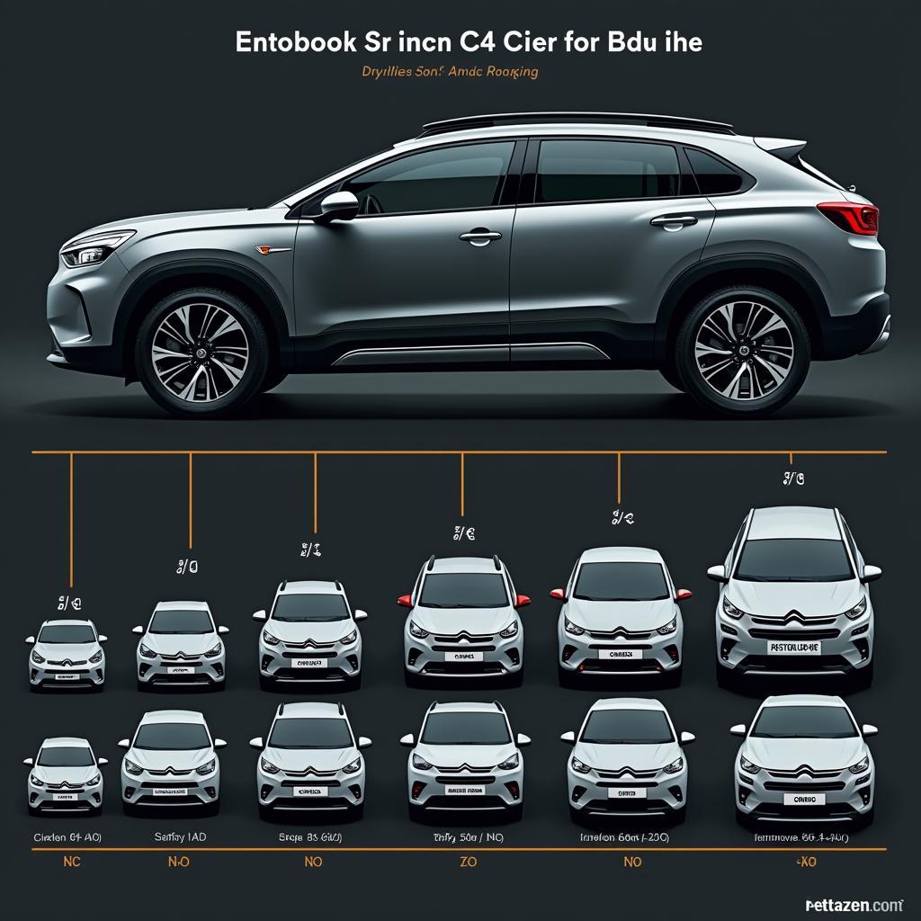 Vergleich der Abmessungen verschiedener Citroen C4 Modelle