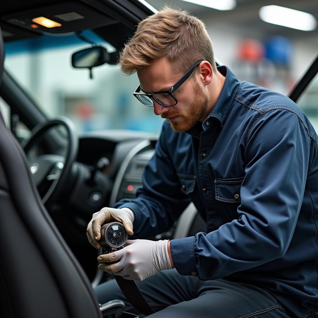 Riparazione di un pretensionatore difettoso in officina