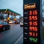 Aktuelle Dieselpreise an einer Tankstelle in Düsseldorf