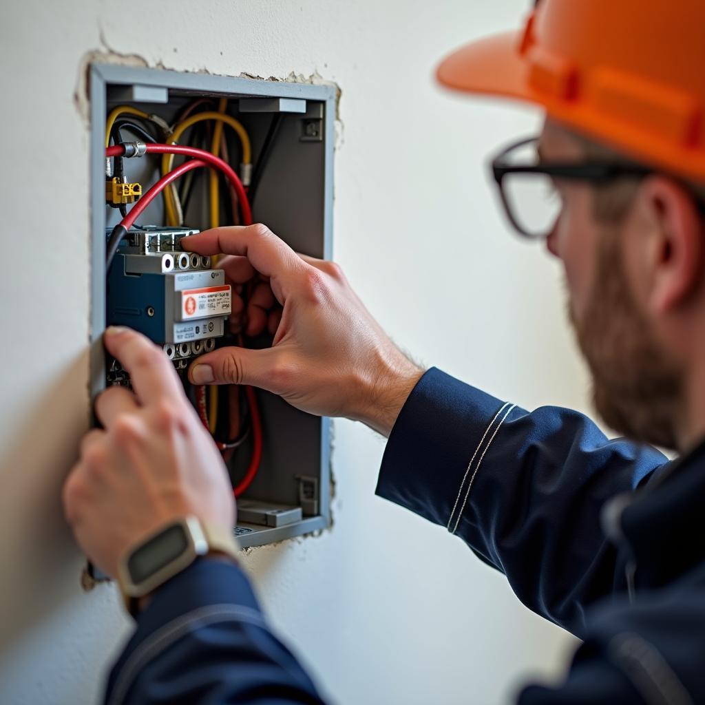 Elektriker installiert Wallbox Phasenumschalter