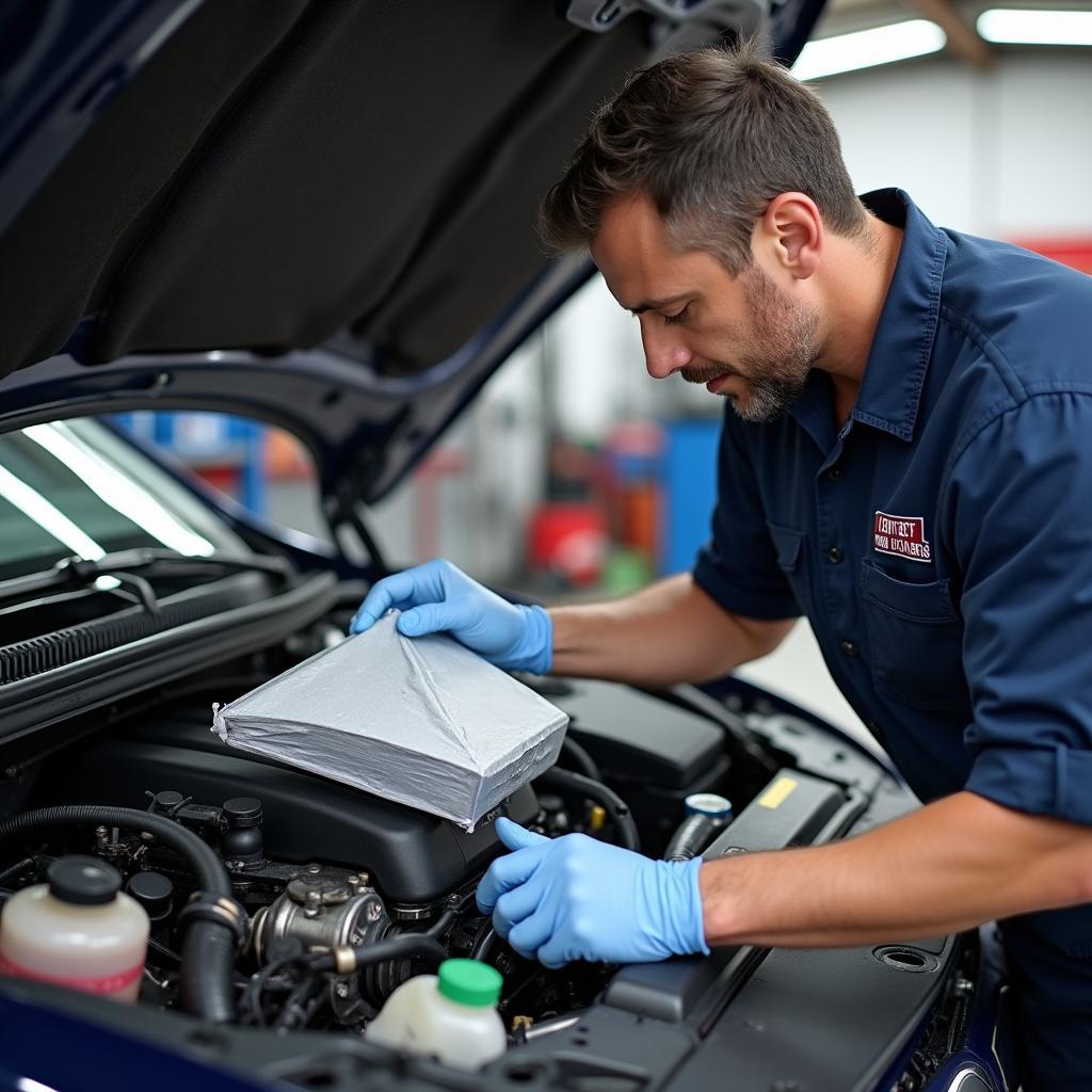 Extremtextil schützt den Motorraum während der Reparatur