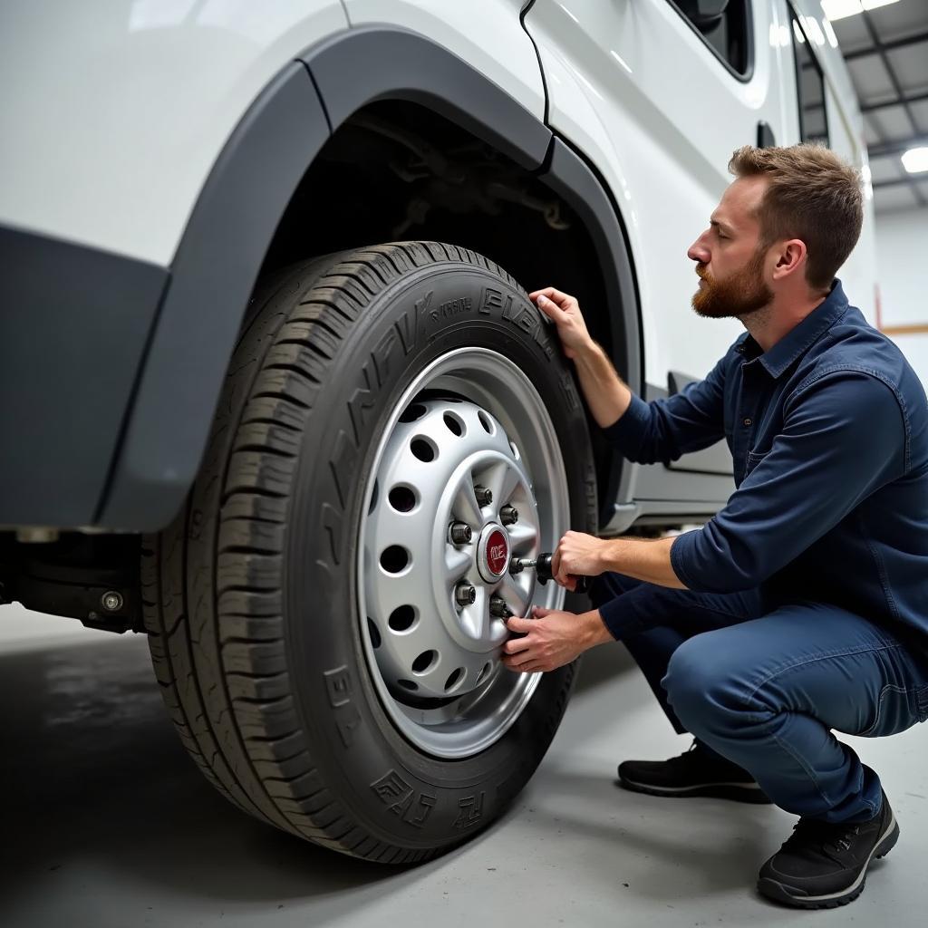 Montage von Alufelgen an einem Fiat Ducato Wohnmobil