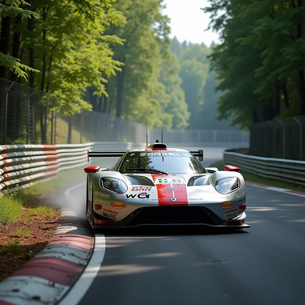 Mobil sport di tikungan Fuchsröhre, Nordschleife.