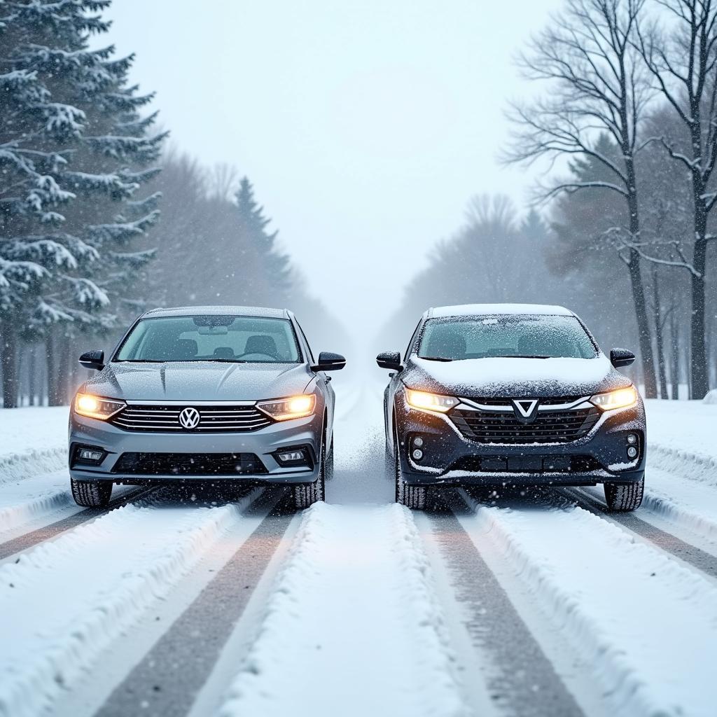 Vergleich von Ganzjahresreifen und Winterreifen bei Schnee