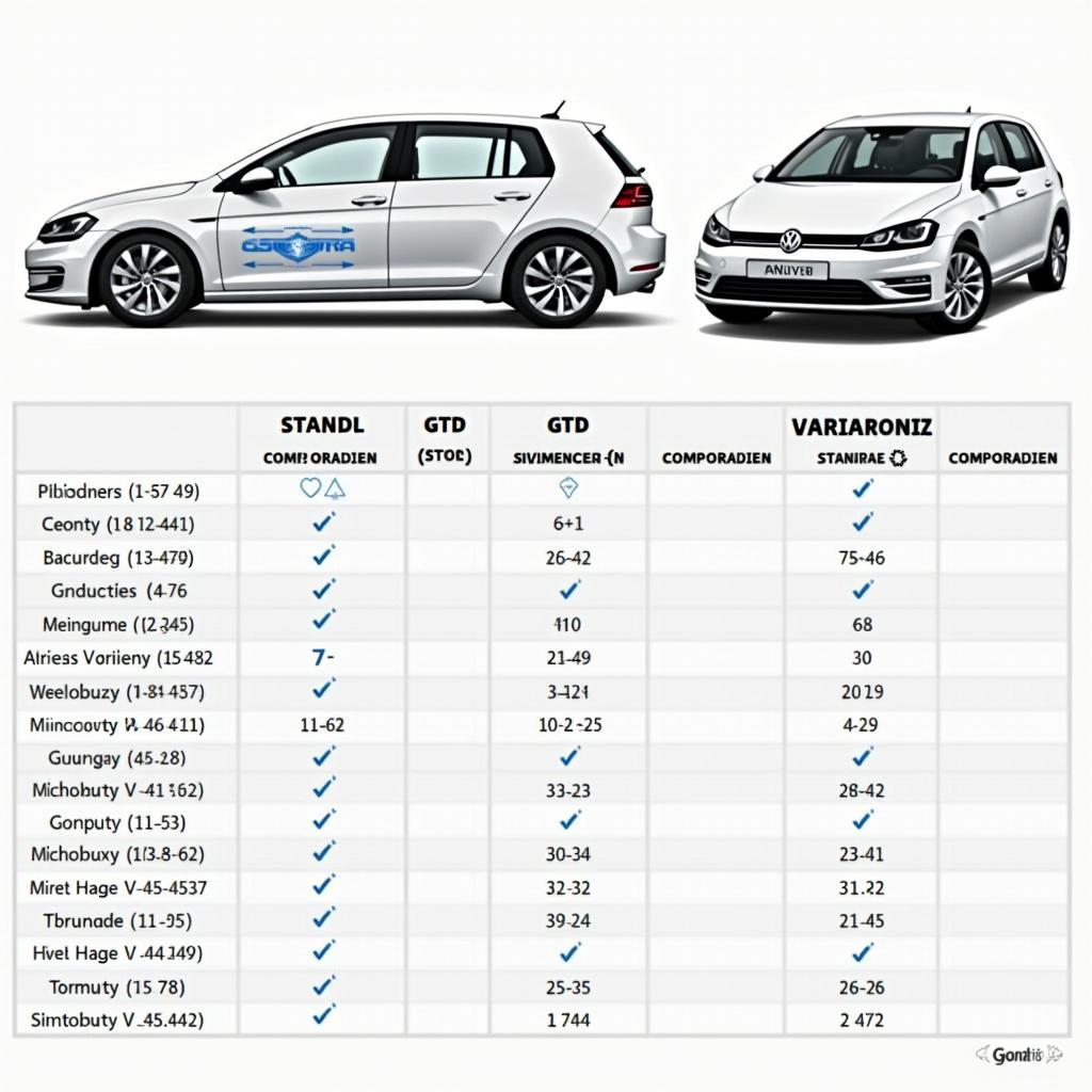 Vergleich der Abmessungen verschiedener Golf 7 Varianten