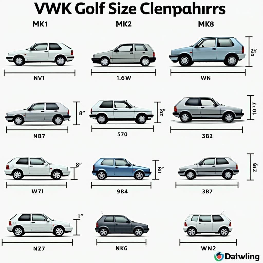 Größenvergleich VW Golf Generationen