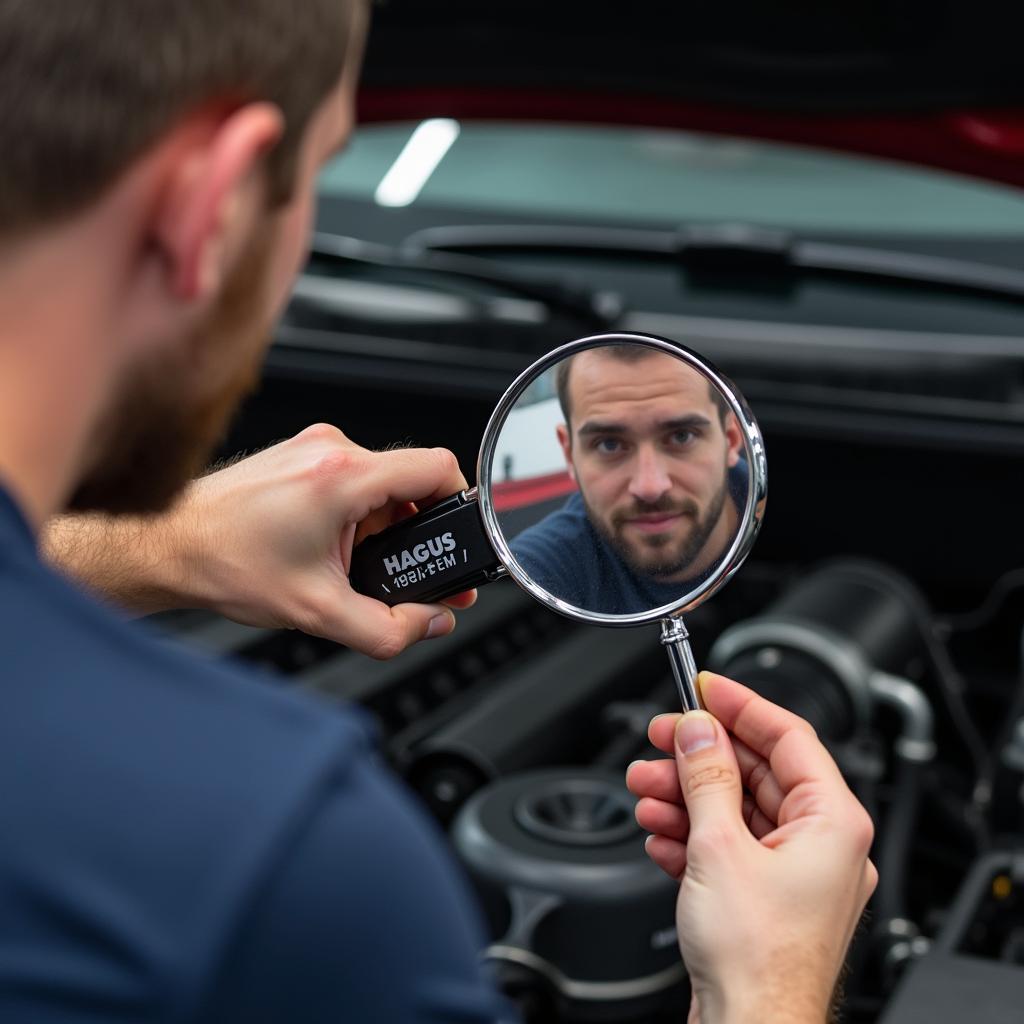 Hagus Spiegel im Einsatz bei der Autoreparatur