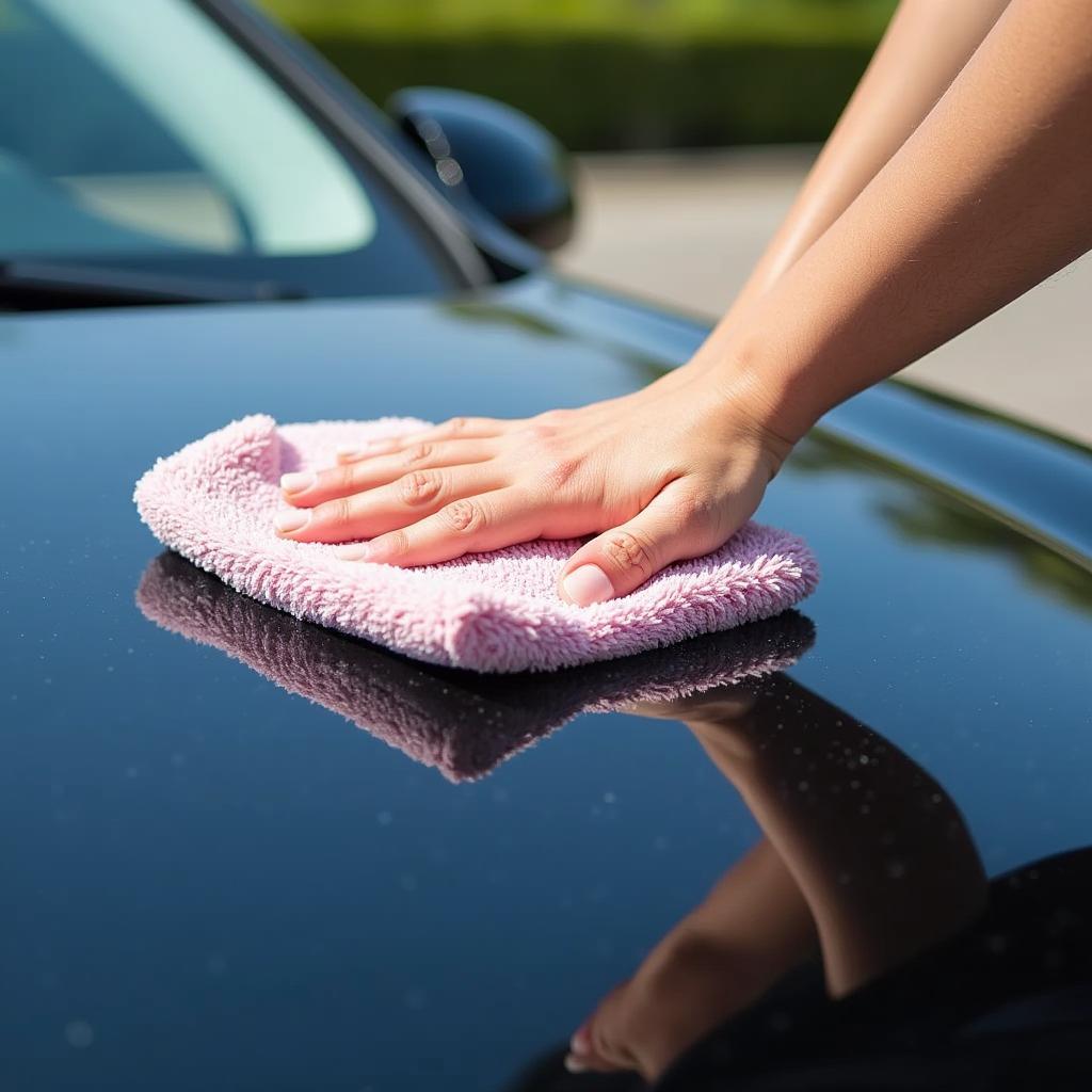 Polieren des Autolacks nach dem Auftragen von Handwachs