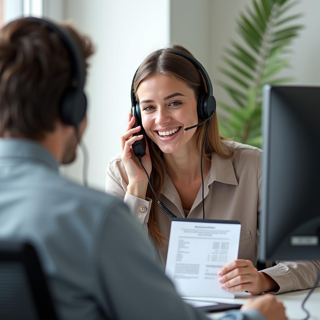 HUK24 Kundenservice: Eine Mitarbeiterin berät einen Kunden am Telefon.