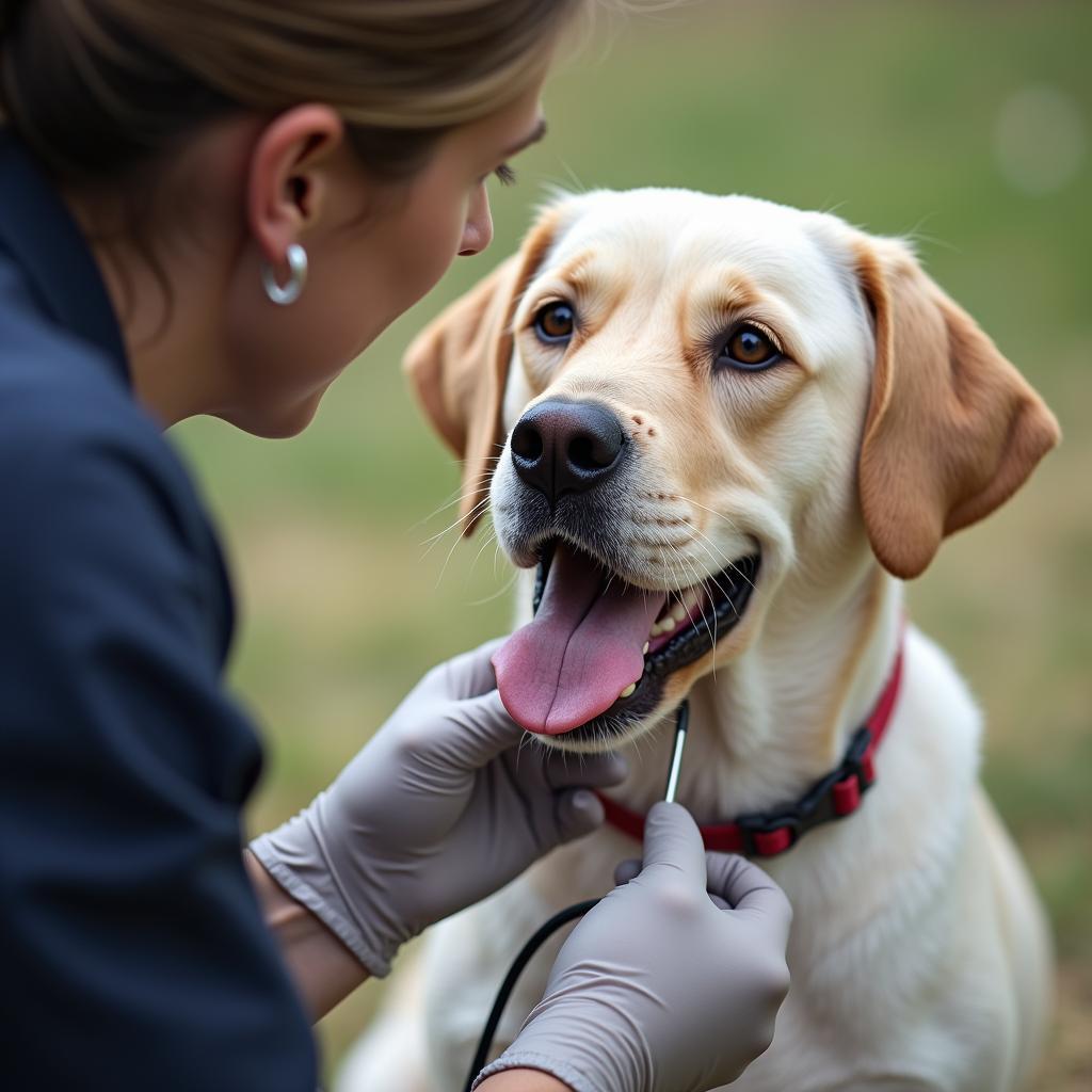 Hund hat Kontakt mit Aluminium Spray - Tierarzt kontaktieren