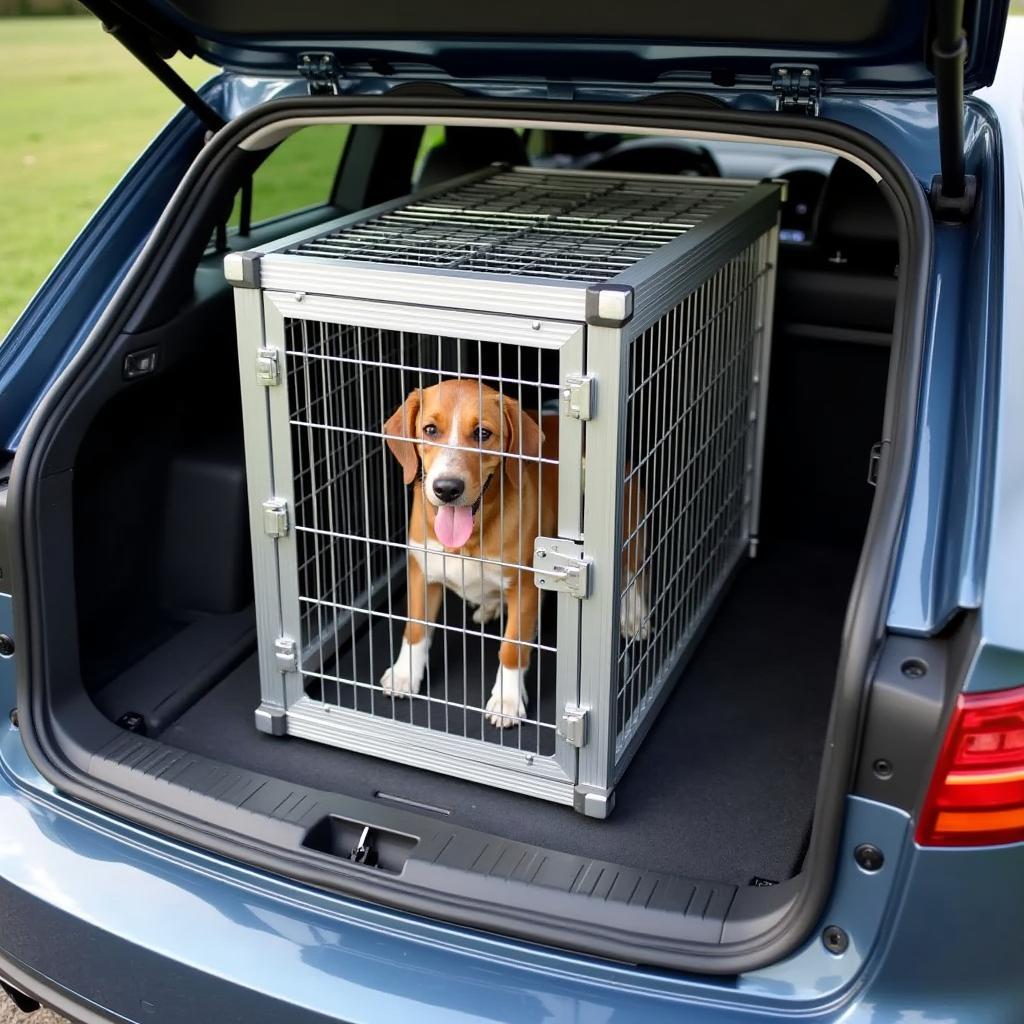 Stabile Aluminium Hundebox im Audi A4 Kofferraum