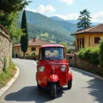 Italienisches Dreirad auf der Straße in einer malerischen Landschaft