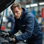 Volvo Mechaniker Jacke in der Werkstatt