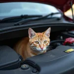 Katze versteckt sich im Motorraum eines Autos