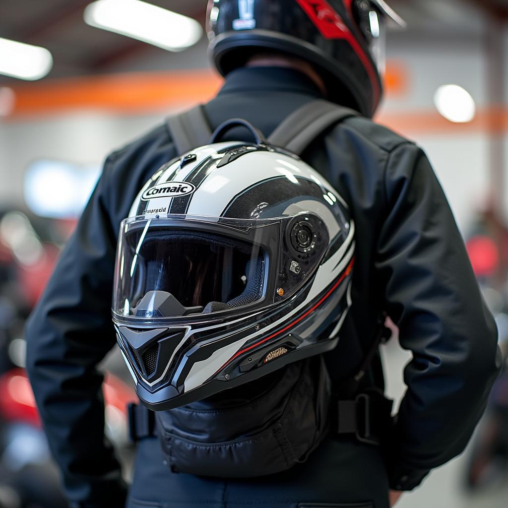 KFZ-Mechaniker mit Motorradhelm Rucksack - Autorepairaid