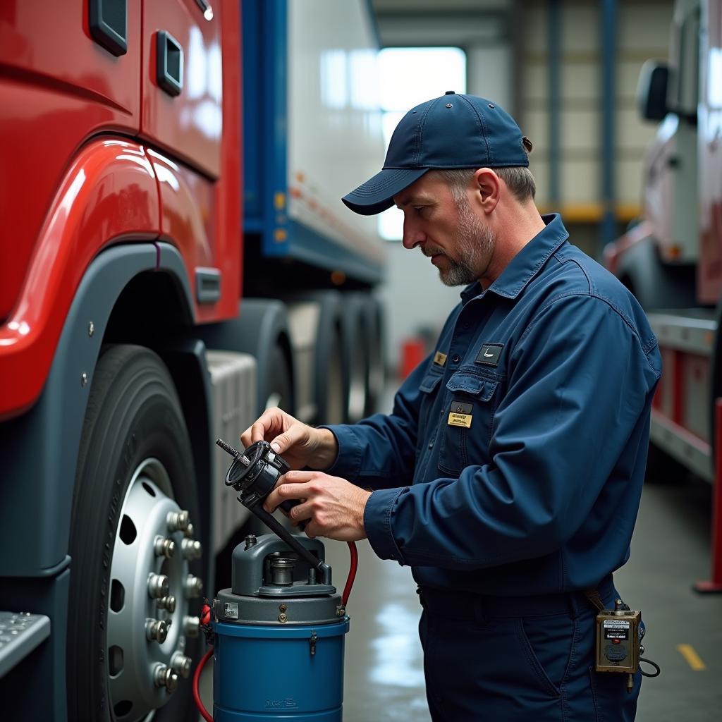 Wartung eines LKWs in einer Kfz-Werkstatt