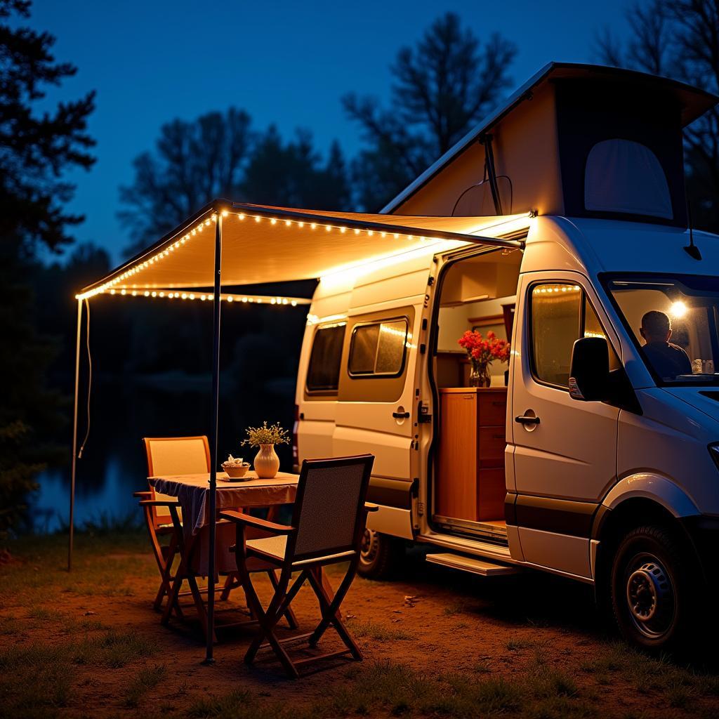 Iluminação LED externa de um motorhome