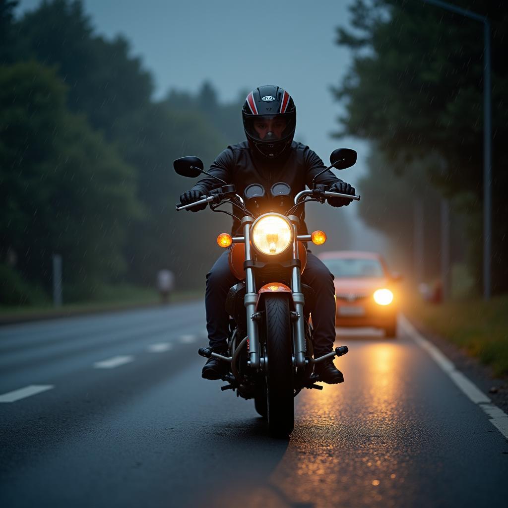 Motorcycle with headlights on in Italy