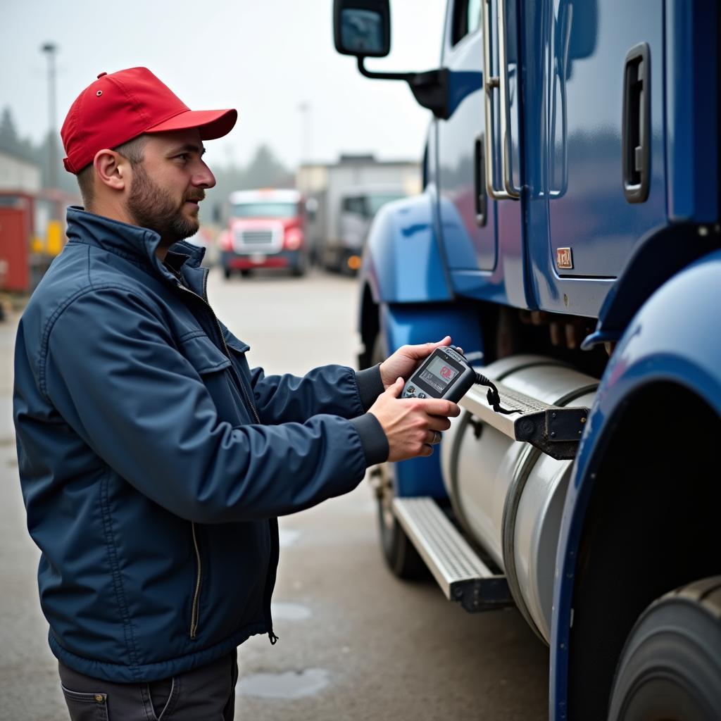 Diagnosegerät im Einsatz bei LKW-Panne ausserhalb geschlossener Ortschaft