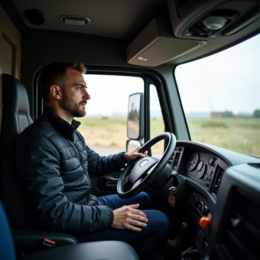 LKW-Fahrschüler bei der praktischen Prüfung